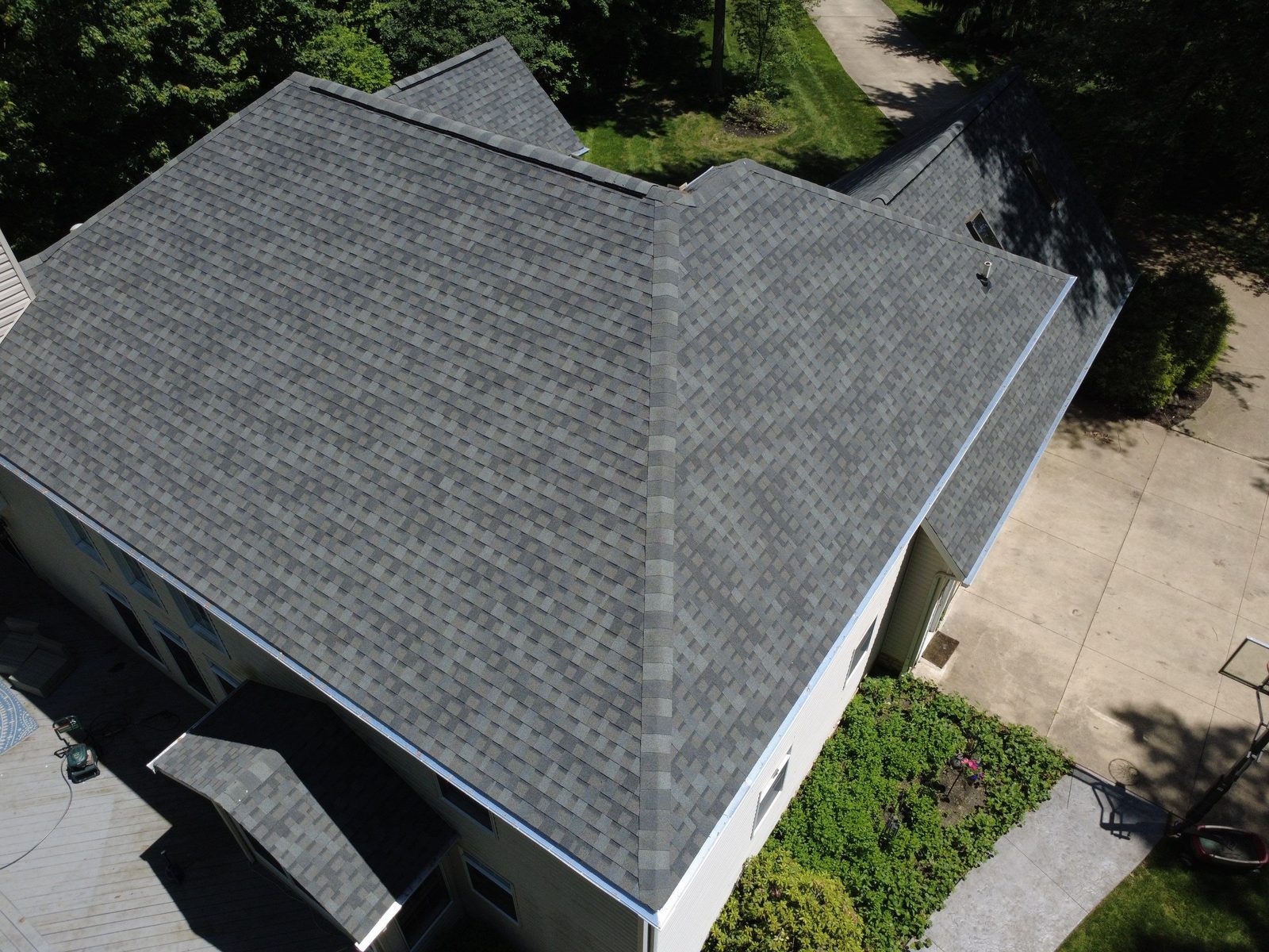 Completed Firestone roofing project in Doylestown, Ohio, captured by aerial drone over Wayne County.