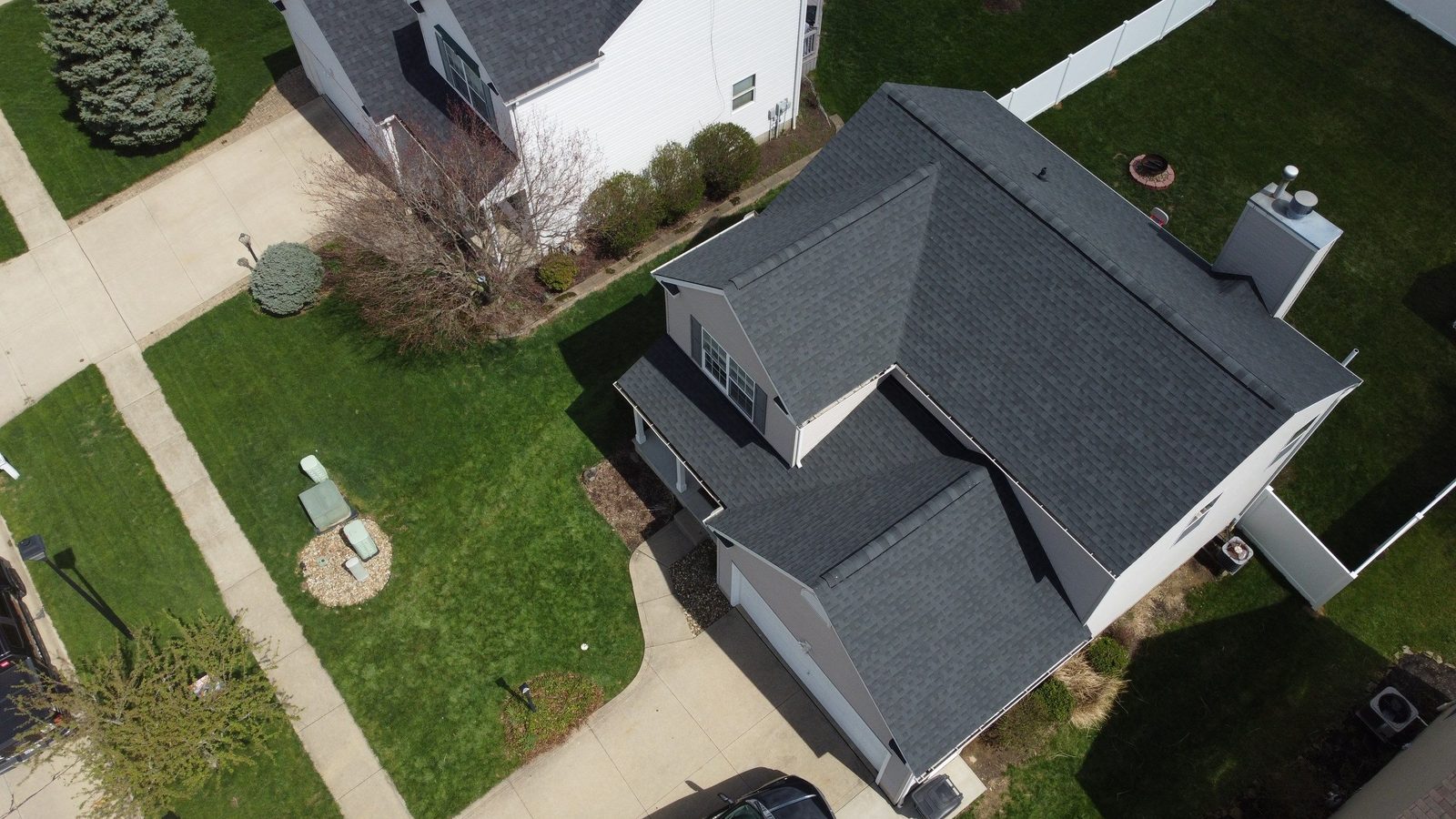 Completed Firestone roofing project in Wadsworth, Ohio, captured by aerial drone over Medina County.