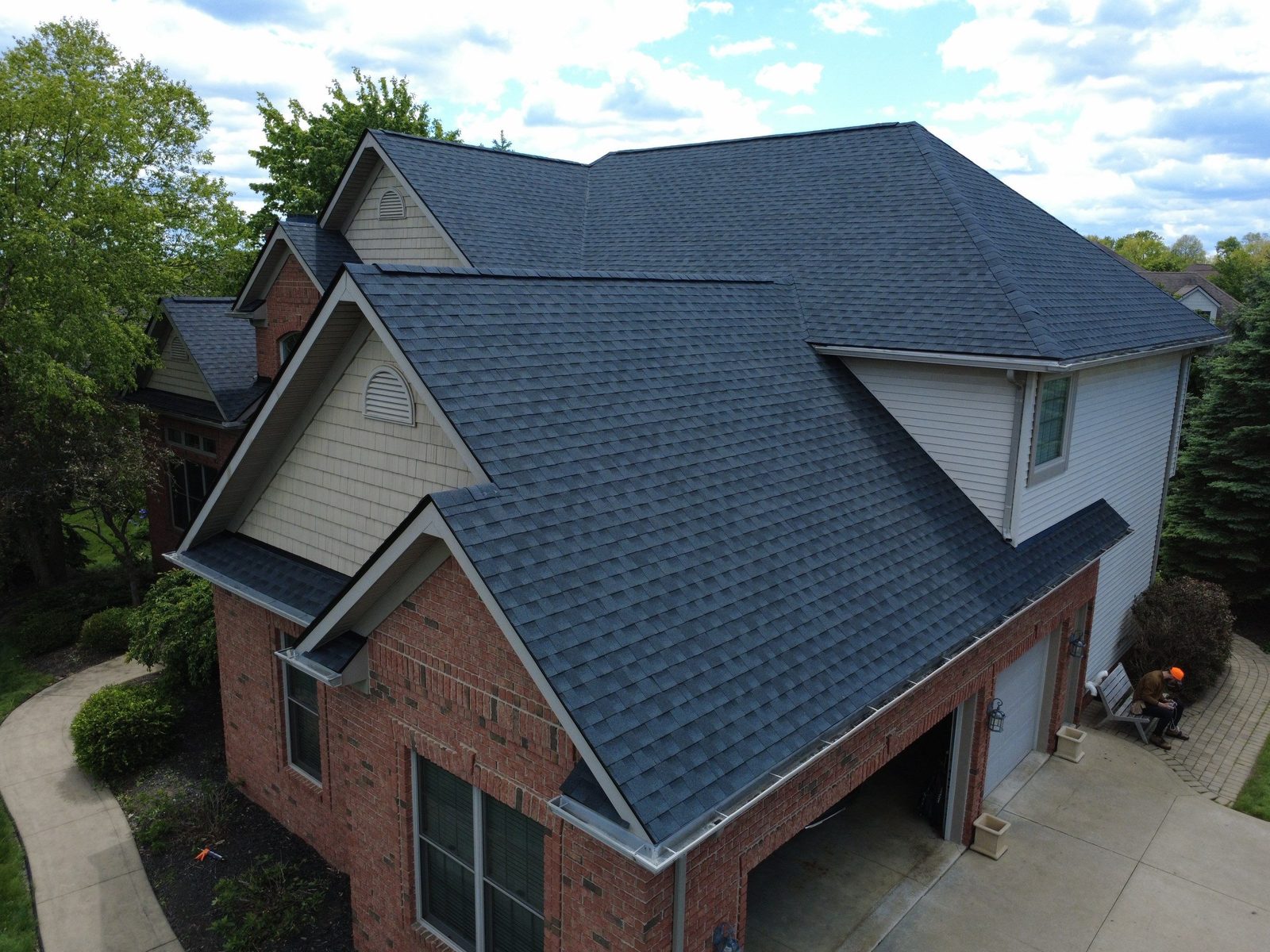 Completed Firestone roofing project in North Canton, Ohio, captured by aerial drone over Stark County.